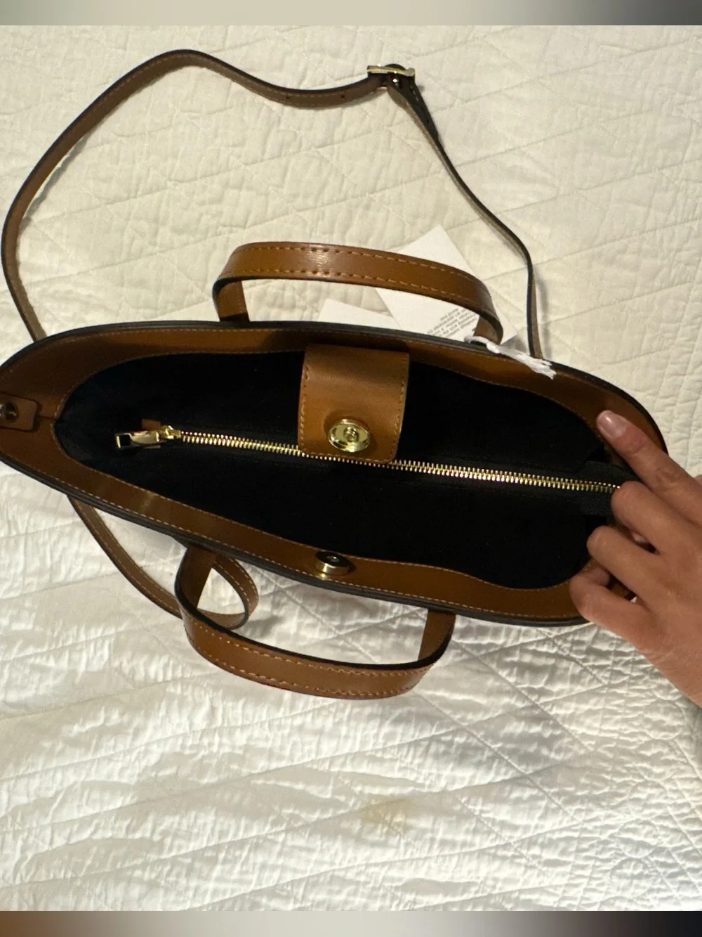 Structured Cognac Brown Suede & Leather like Tote